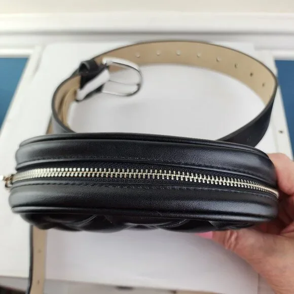 Steve Madden Black Belt Bag Fanny Pack Waist Diamond Weave NWOT - Picture 2 of 8